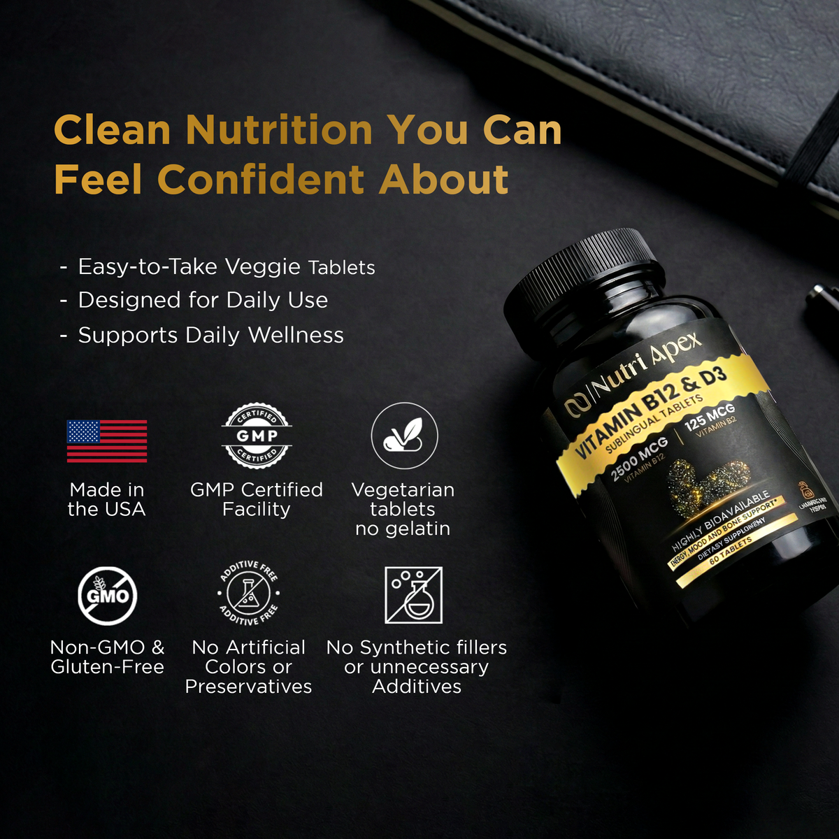 Nutri Apex B12 + D3 supports bone health, immunity, and steady daily energy