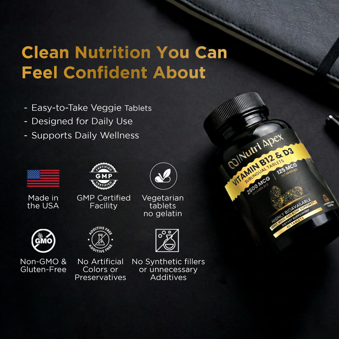 Nutri Apex B12 + D3 supports bone health, immunity, and steady daily energy