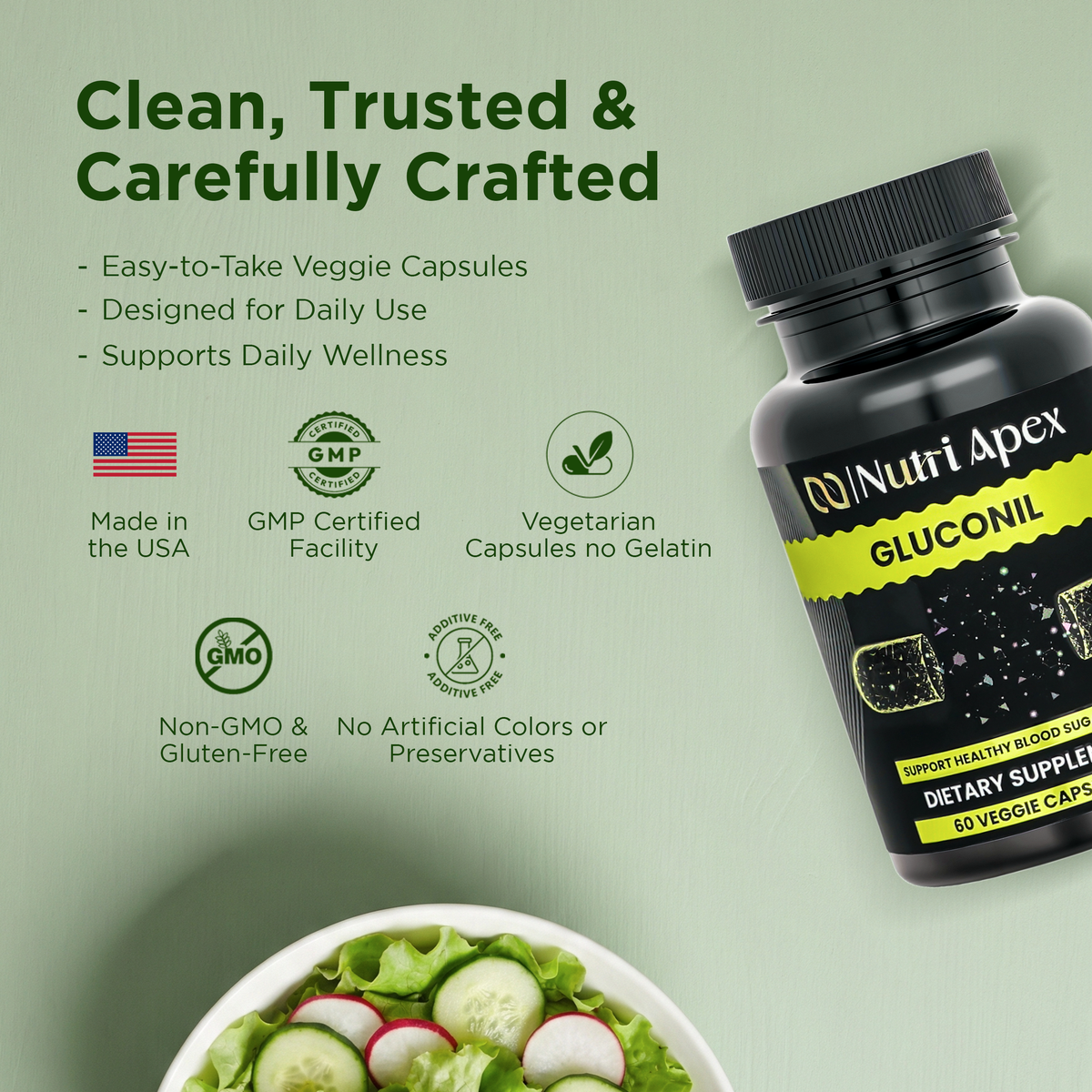 Gluconil — third-party tested, made in USA, vegetarian formula