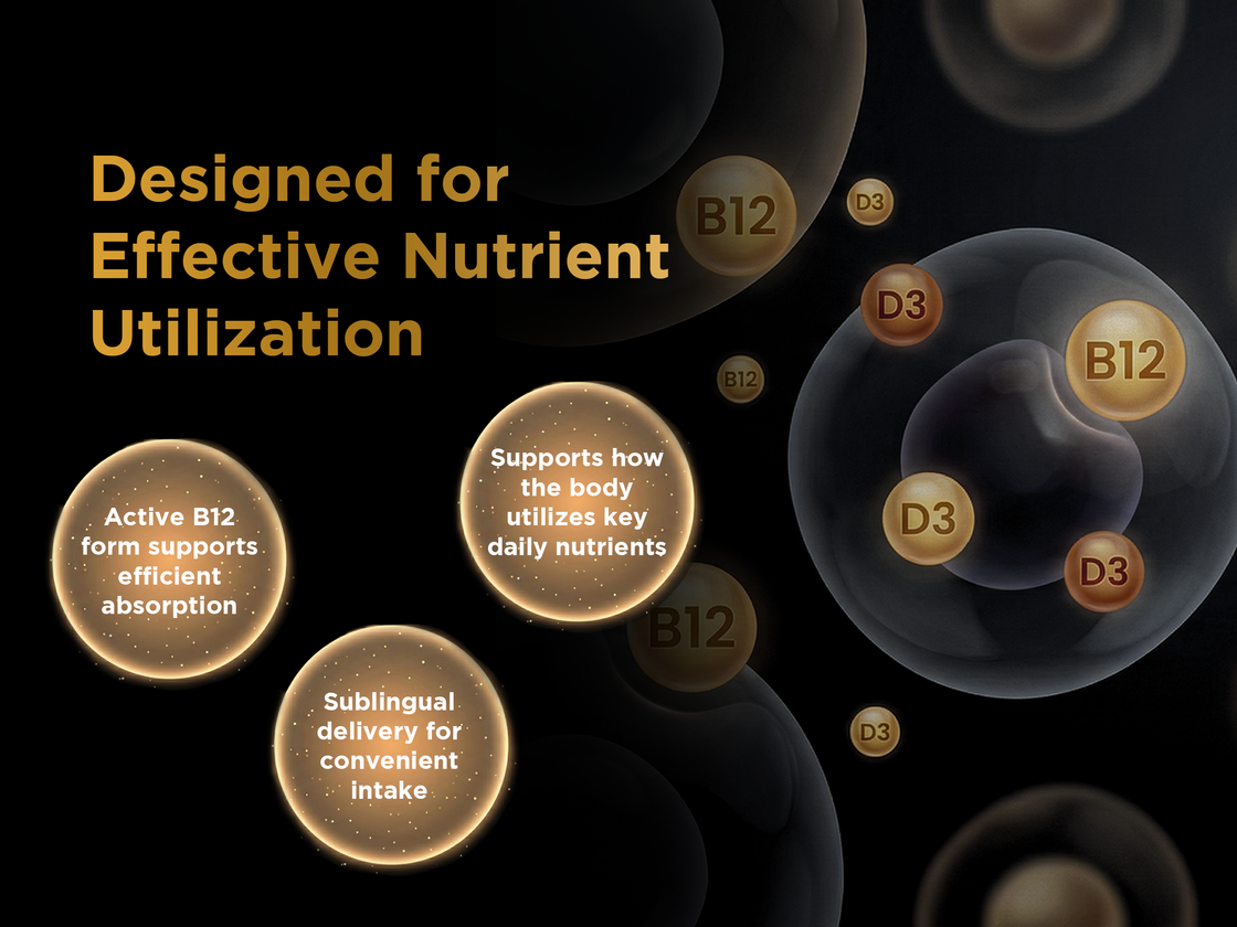 Daily B12 and D3 in one easy-to-swallow vegetarian tablet