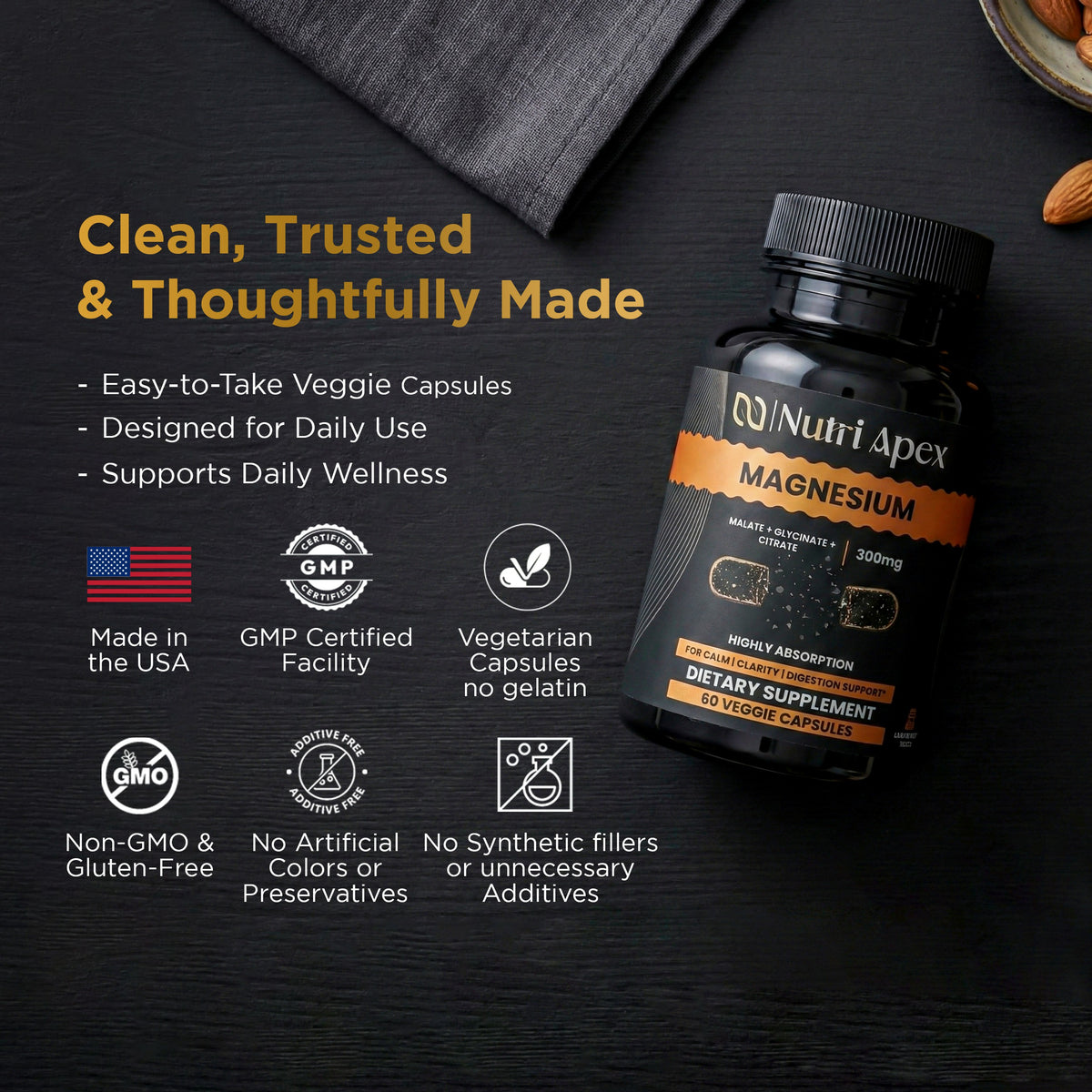 Nutri Apex Magnesium 3X Complex bottle with suggested daily use