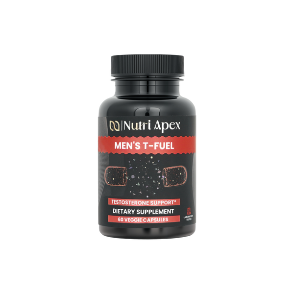 Nutri Apex T-Fuel Men's Testosterone Support bottle front — 60 vegetarian capsules with DHEA, Tribulus, and Fenugreek
