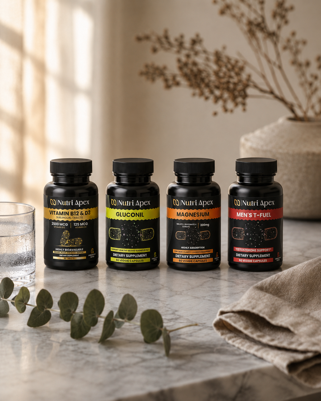 The four Nutri Apex formulas — calm editorial brand portrait